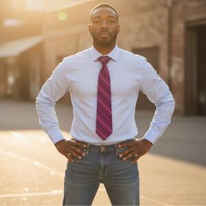 Lauren Ralph Lauren Magenta and Navy Striped Tie